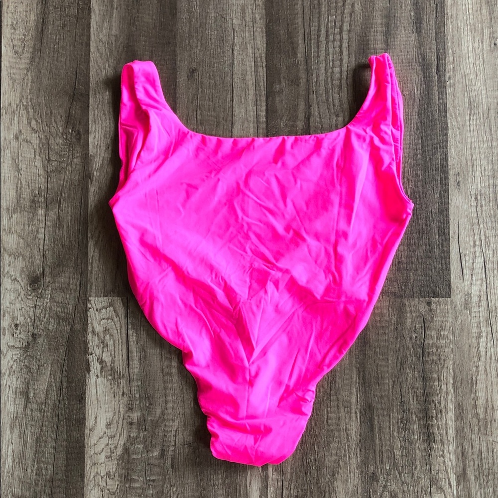 Skims Hot Pink Open Back Thong Bodysuit Top M